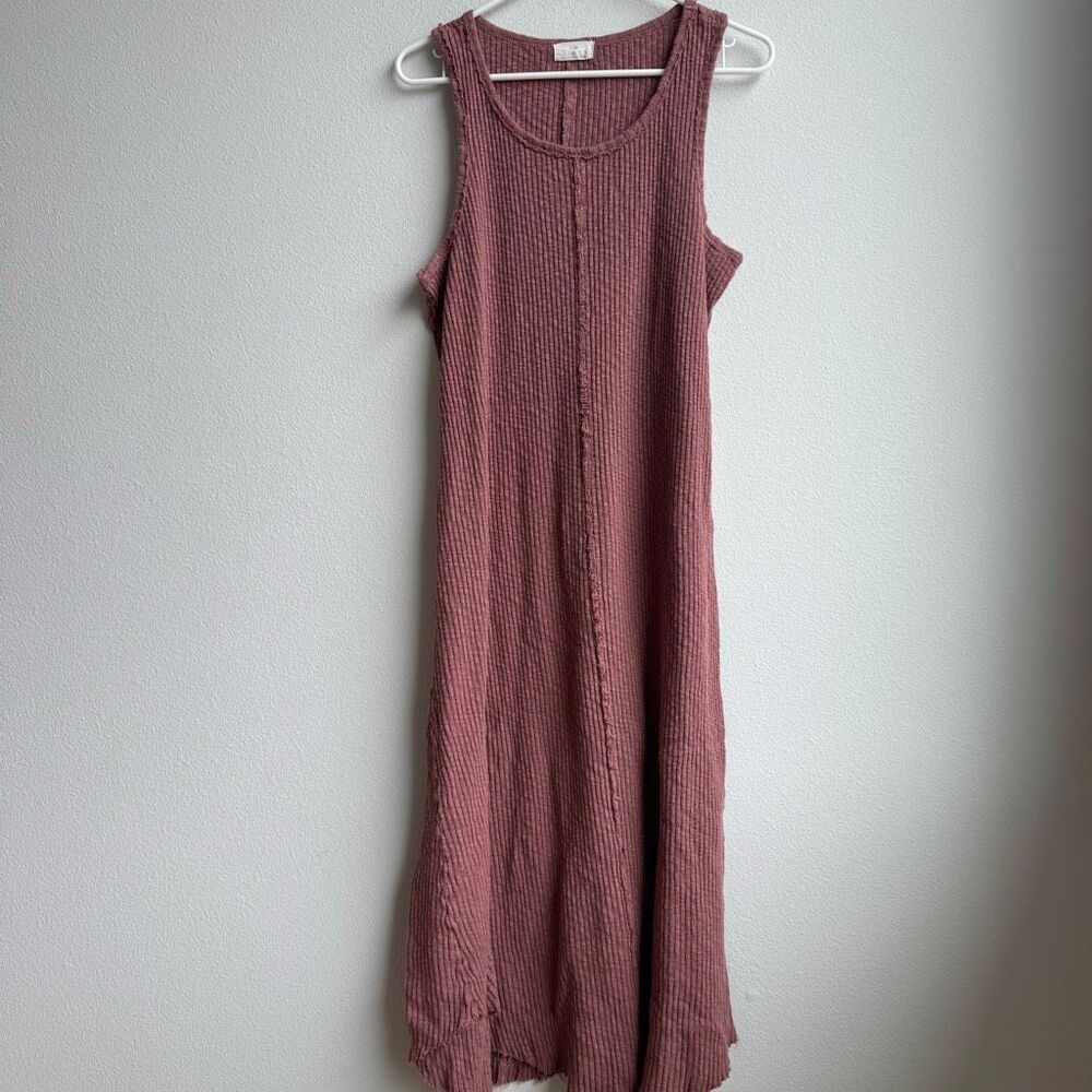 Anthropologie T.La Lia Ribbed Pink Tank Midi Dress 100% Cotton Size Medium